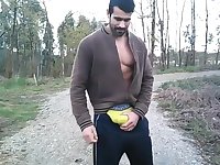 Naked Guy Showing His Thick Cock Outside
