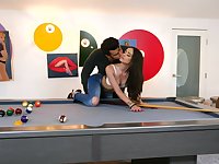Check b determine a game of billiards, sexy Gia Paige fucks on the table