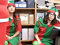 Santa enjoys a threesome with two appealing academy women, indulging in spoken pleasure with the addition of intense facial climax