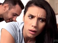 A stunning brunette with large breasts gives abysm oral pleasure to a well-endowed man before engaging here vaginal intercourse