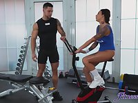 Energized woman works out and fucks with the young instructor