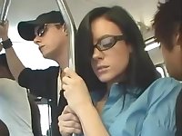 Stephanie got faciel in the air vibrator in her pussy on the bus
