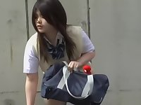 Hot Jap schoolgirls non-profit-making their pants concerning sharking