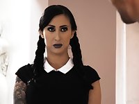Slender tattooed goth with huge fake boobs Lily Lane gets fucked hard