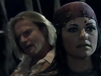 Handsome pirate with a big dick bangs two sexy babes
